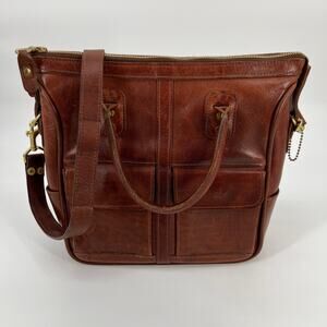 J.W. Hulme Co Excursion Tote Bag Vtg Cognac Brown Leather Shoulder Strap Satchel